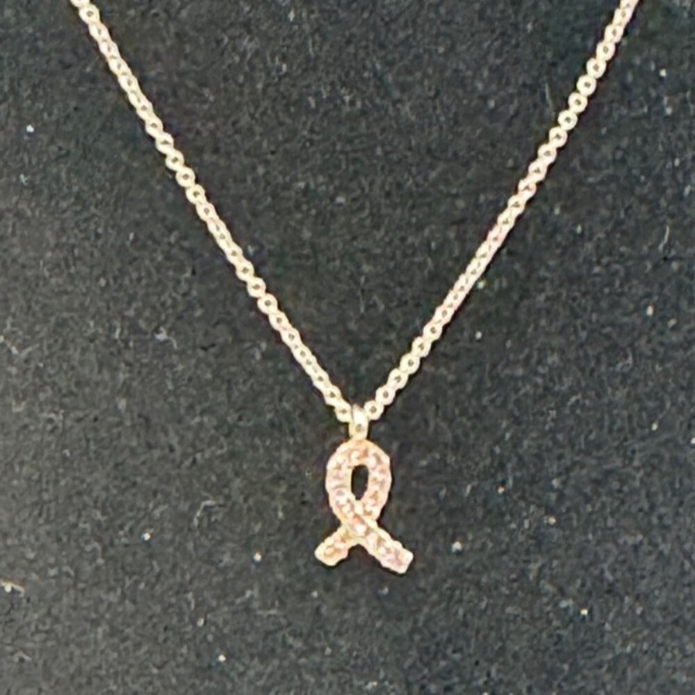Silver Chain Pendant Necklace Pink Ribbon Cancer Awareness Jewelry Adjustable